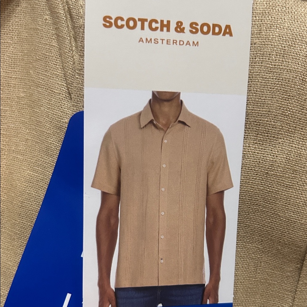 Scotch & Soda Men's Tan Linen Blend Shirt, XL NWT